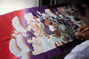 オーダー振袖友禅の作業中